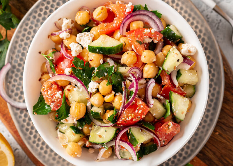 Chickpea Salad with Cucumber and Tomato